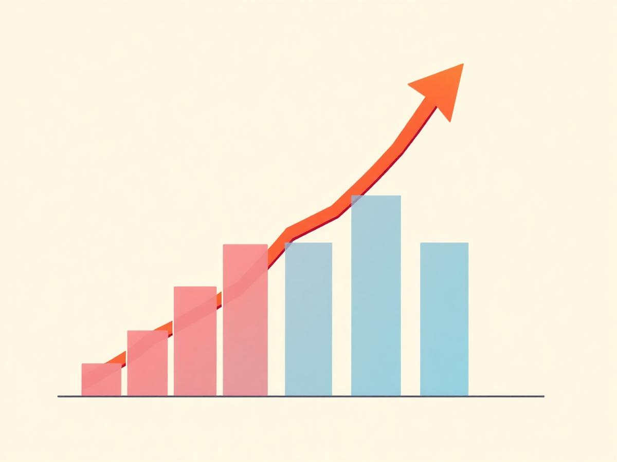 Growing bar chart with red trend arrow